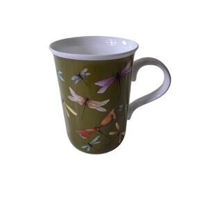CHRISTOPHER VINE DESIGN Green Dragonfly Art Colorful Tea Coffee Mug